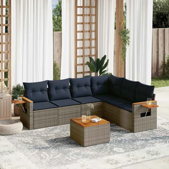 vidaXL 7-delige Loungeset met kussens poly rattan grijs, foto 2