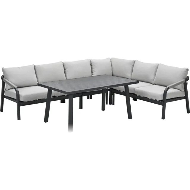 Garden Impressions Monti lounge-diningset - 5-dlg - c. black - rope taupe - sand Zwart