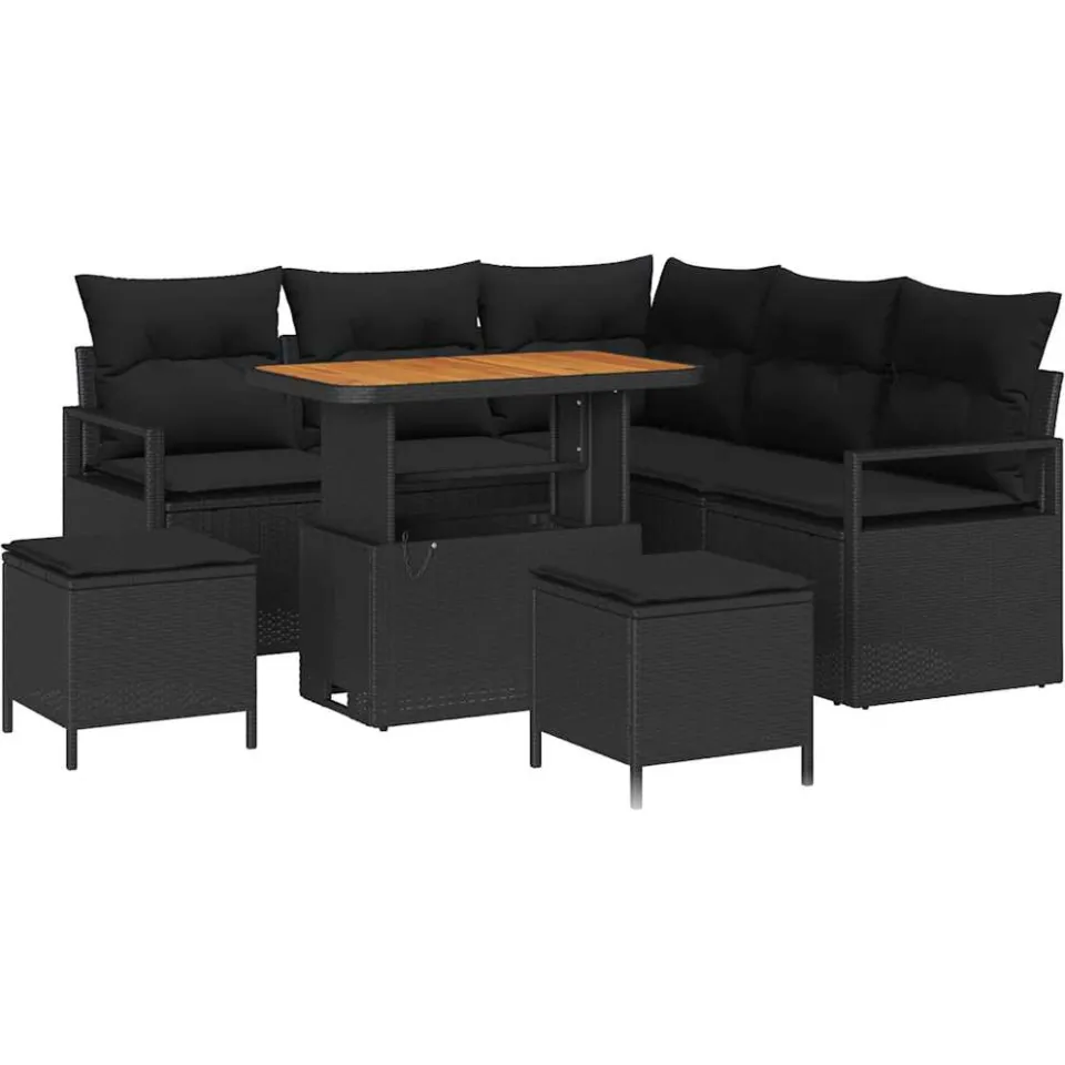 vidaXL Tuinbankenset 8 st Zwart poly rattan