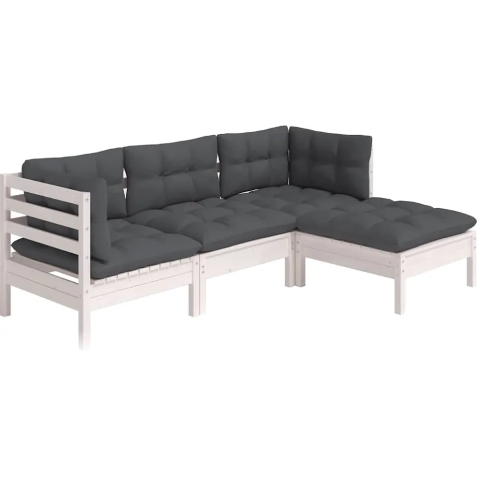 vidaXL 4-delige Loungeset met kussens grenenhout wit