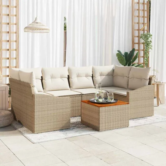 vidaXL Tuinbankenset 7 st Beige en Crème poly rattan, foto 2