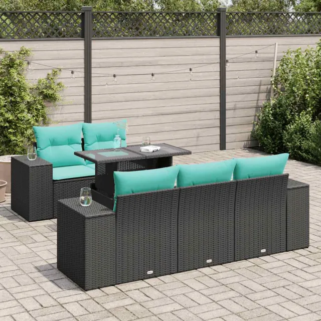 vidaXL 6-delige Loungeset met kussens poly rattan acacia zwart, foto 2