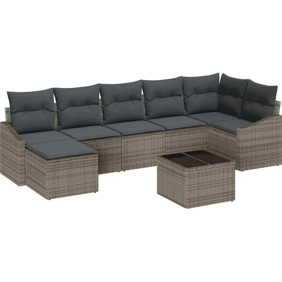 vidaXL Tuin Sofa Set 8 st Lichtgrijs poly rattan, foto 4