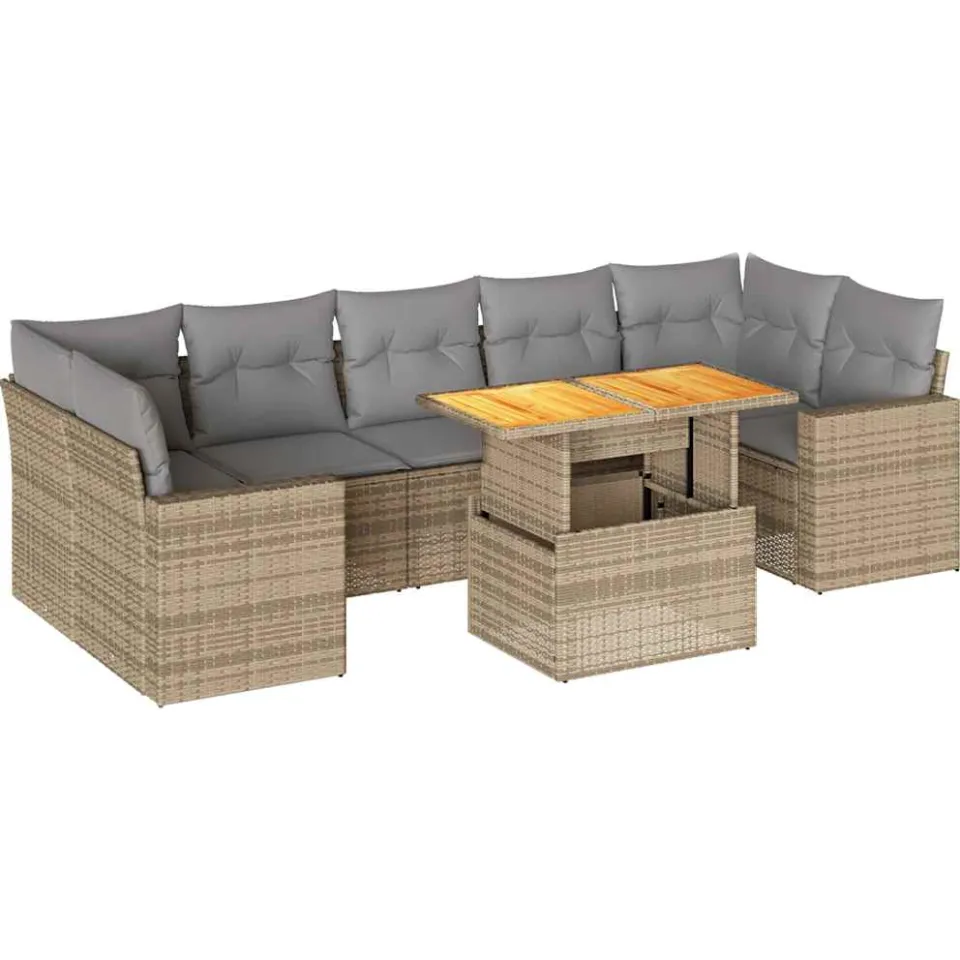 vidaXL 8-delige Loungeset met kussens poly rattan beige, foto 3
