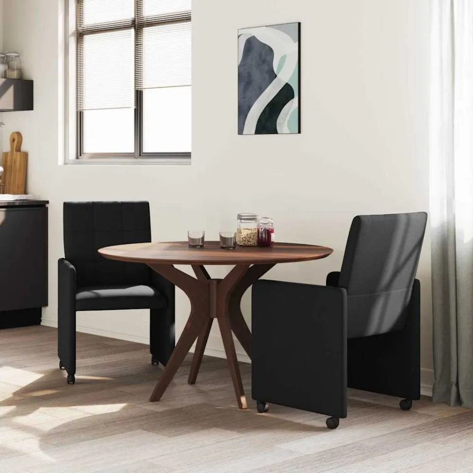 vidaXL Eetkamerstoelen met Wieltjes 2 st Stof Zwart 58 x 65 x 94 cm, foto 3