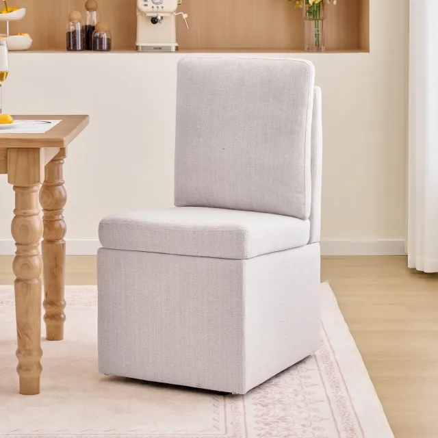 MODENUIT Eetkamerstoel 49 x 65 x 92 cm - Draaibaar Met Opbergruimte En Wielen - Voor Eetkamer En Werkkamer - Hout - Grijs Beige