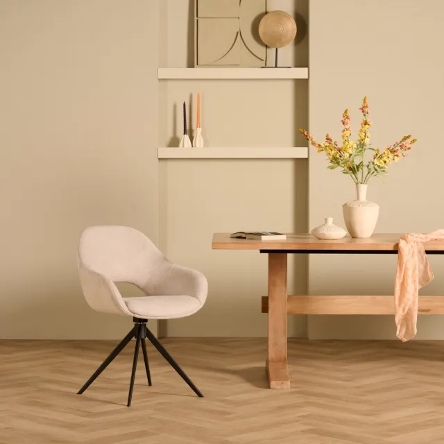 Woonexpress Liperi eetkamerstoel draaibaar naturel stof moderne armstoel Beige/Creme