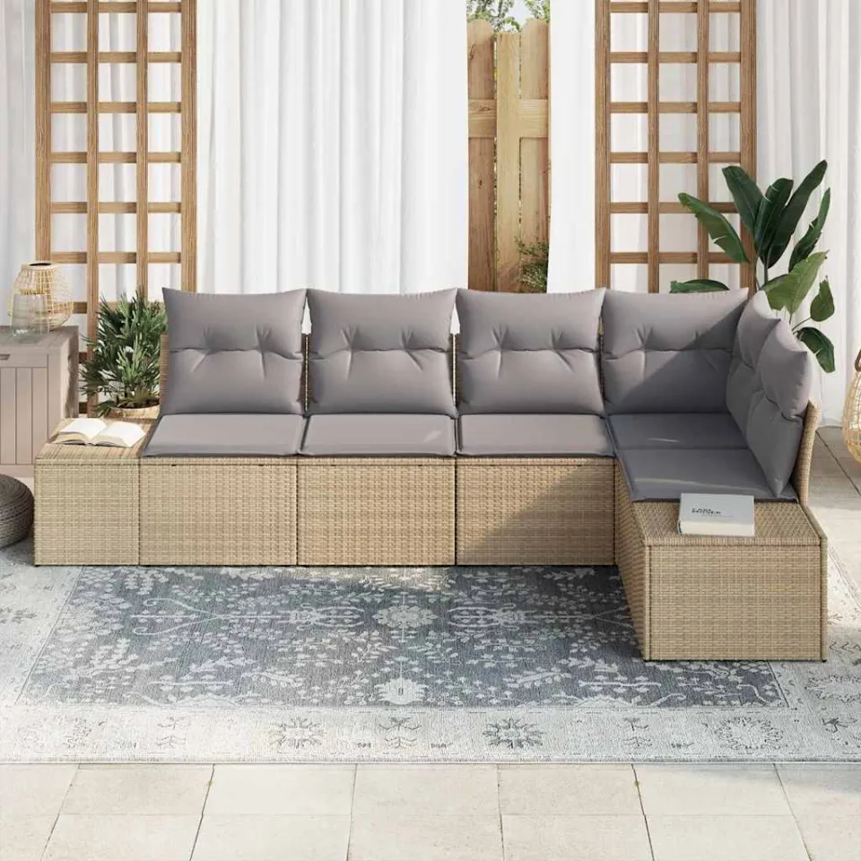 vidaXL Tuin Sofa Set 5 st Beige poly rattan, foto 3