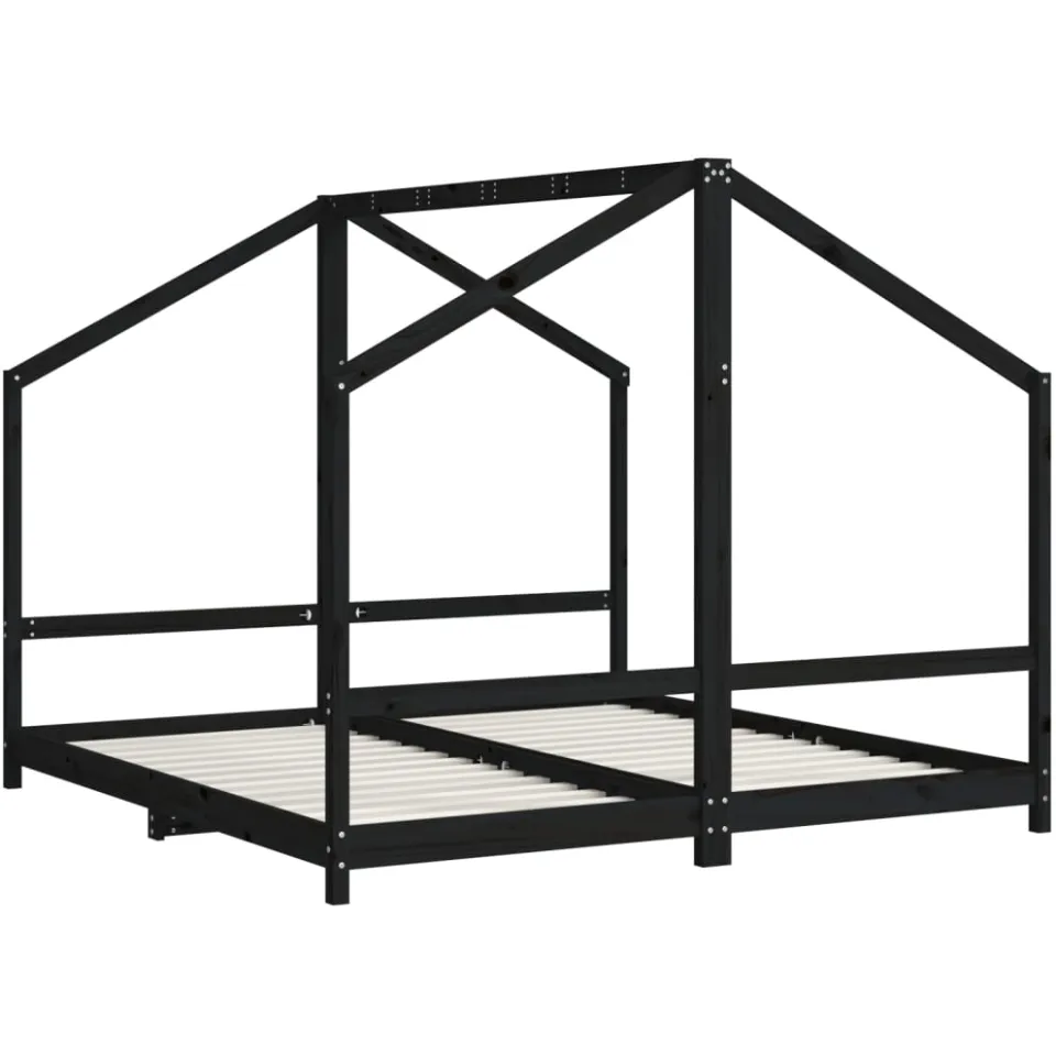 vidaXL Kinderbedframe 2x(90x190) cm massief grenenhout zwart