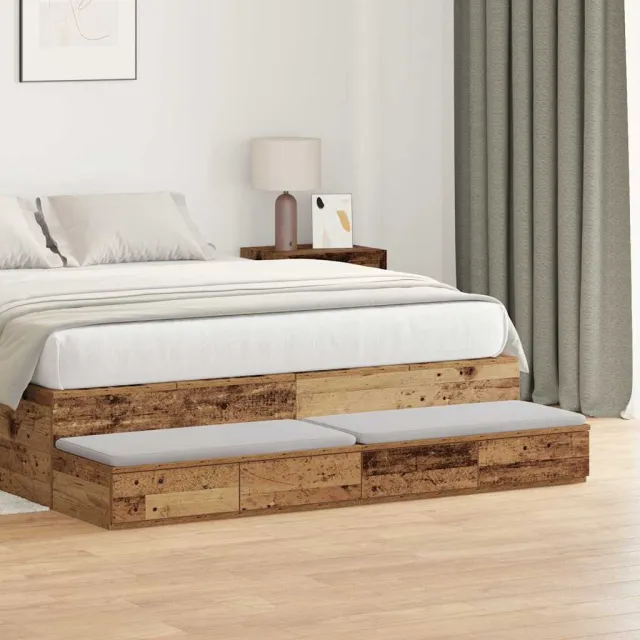 vidaXL Bedlades met lade Oudhout 160 x 36,5 x 16,5 cm Bewerkt hout wit, foto 2