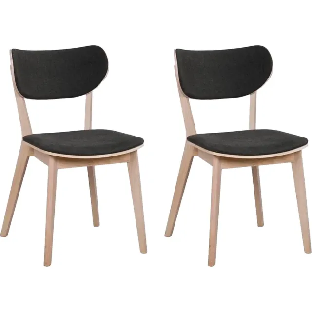 Rowico Home Kato Eikenhouten Eetkamerstoel Whitewash - Met Grijze Zitting - Hout - Stof - Scandinavisch - Set van 2 Eetkamerstoelen Donkergrijs