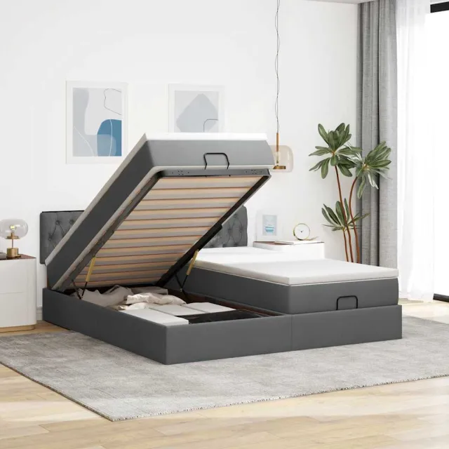 vidaXL Ottoman bed met matrassen en LED's 180x200cm stof donkergrijs grijs
