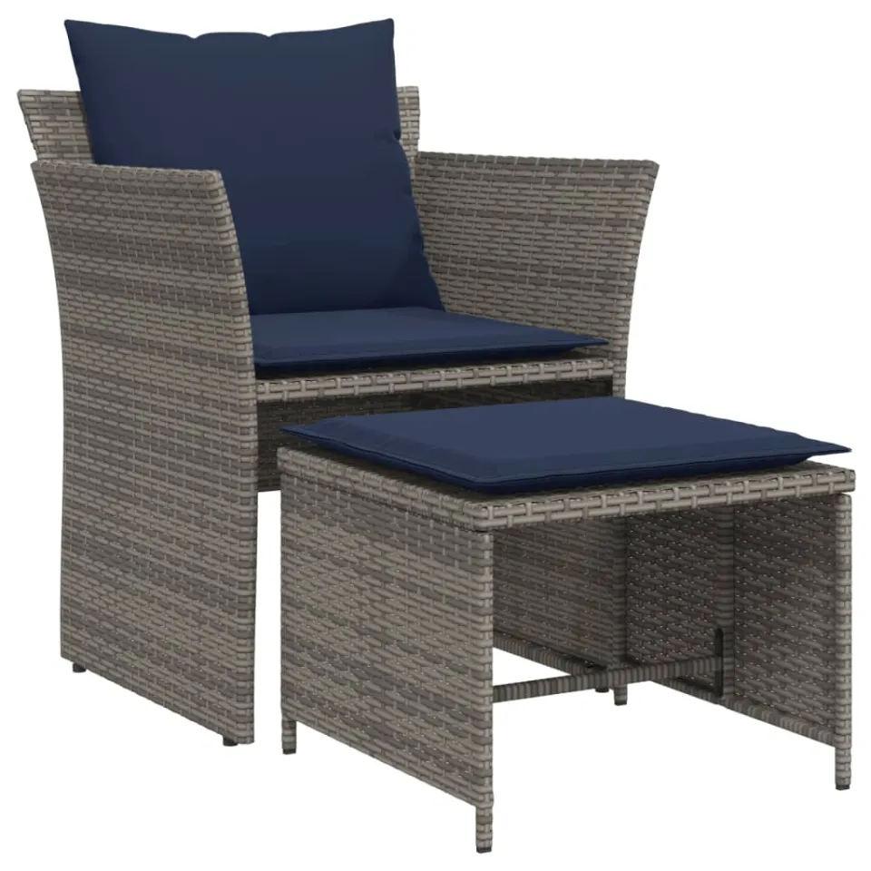 vidaXL Tuinstoel met voetenbank poly rattan grijs
