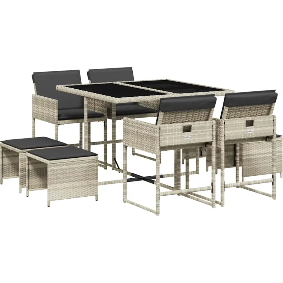 vidaXL 9-delige Tuinset met kussens poly rattan lichtgrijs grijs, foto 3