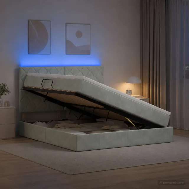 vidaXL LED Opslagbed met Matras Lichtgrijs 140 x 200 cm Fluweel