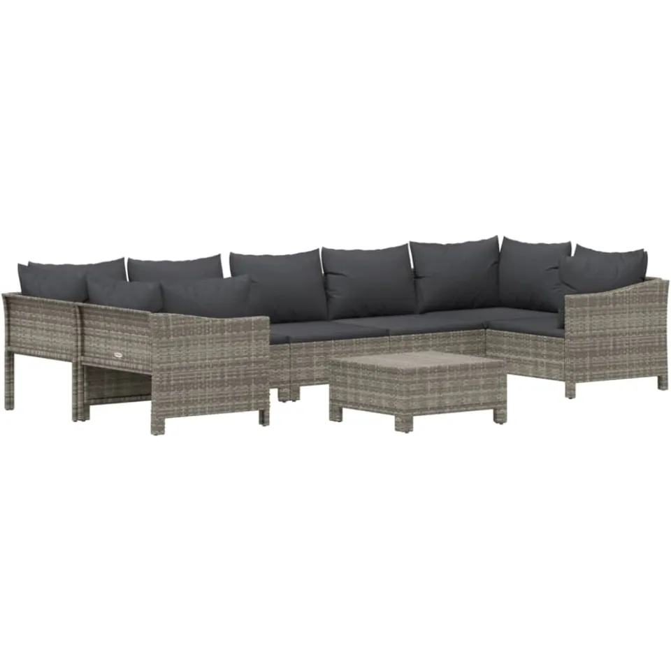 vidaXL 8-delige Loungeset met kussens poly rattan grijs