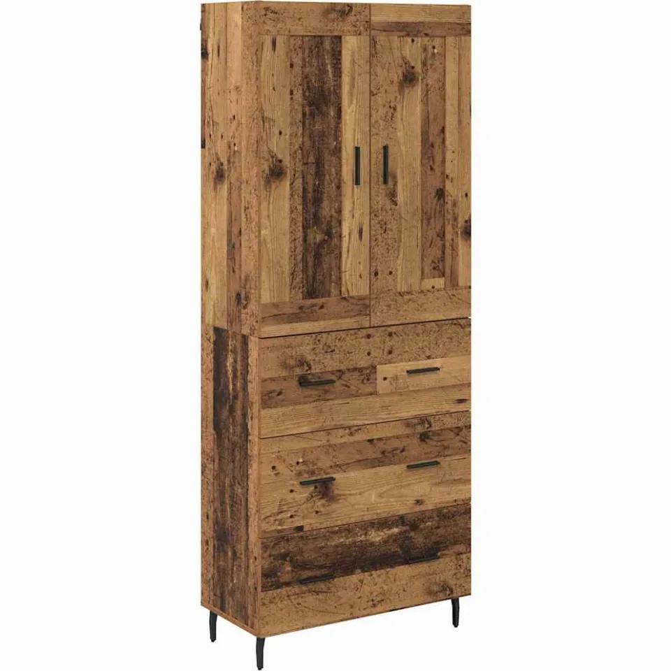 vidaXL Hoge kast 2 st Oudhout 69,5 x 34 x 180 cm Bewerkt hout bruin, foto 3