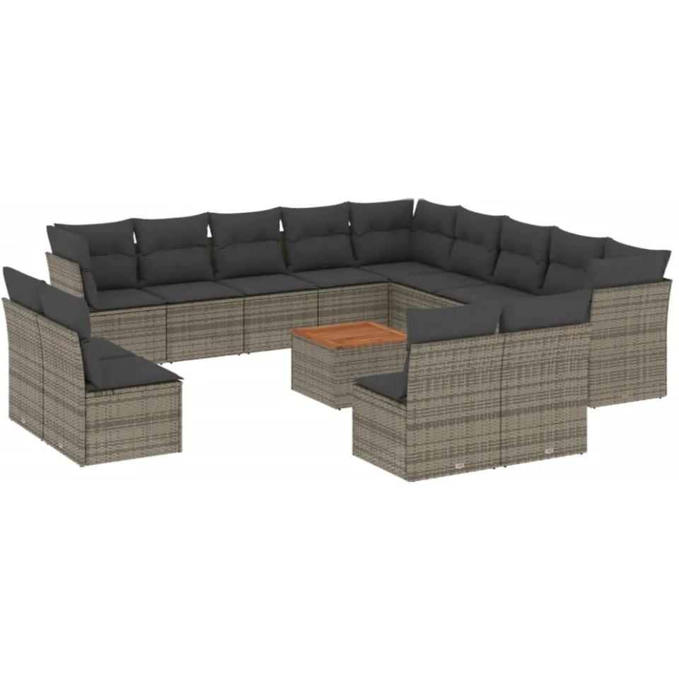 vidaXL 14-delige Loungeset met kussens poly rattan grijs