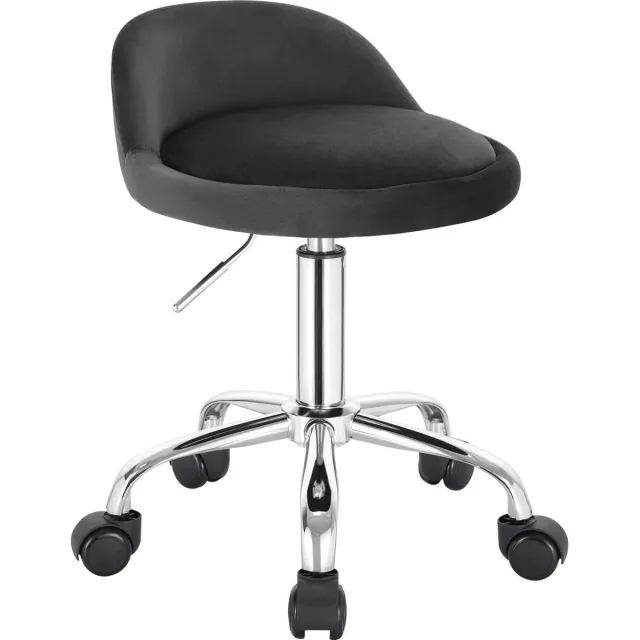 Happyment Luxe werkkruk - Op wielen - Donkergrijs - Zadelkruk - Kapperskruk - Tabouret draaikruk - Zonder rugleuning - Ergonomisch - Velvet