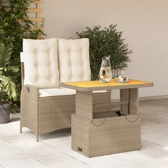 vidaXL 2-delige Tuinset met kussens poly rattan beige, foto 2