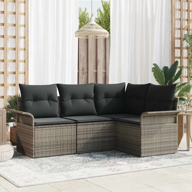 vidaXL Tuin Sofa Set 4 st Grijs poly rattan, foto 2