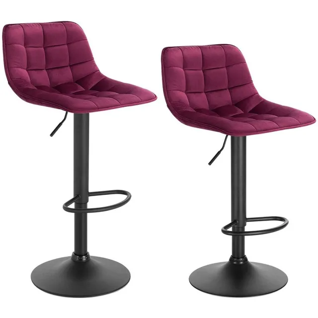 Happyment Velvet Barkrukken Dera - In hoogte verstelbaar - Met rugleuning - Set van 2 - Bordeaux - Barstoelen ergonomisch - Keuken en bar - Zithoogte 59-81cm