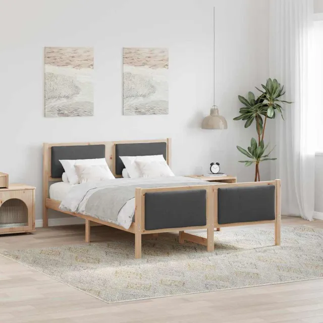 vidaXL Bedframe met hoofdeinde Donkergrijs 135 x 190 cm Stof Bruin