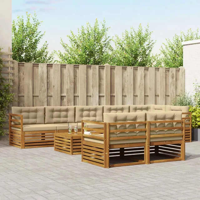 vidaXL Buiten bankenset 9 st 8-zits Natuurlijk en Beige