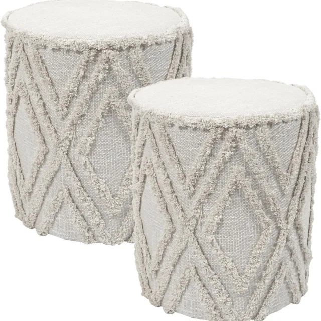 HOME DECO FACTORY Bijzet poef Berber Mirage - 2x - naturel - MDF - 37 x 41 cm - Marokkaanse stijl Beige