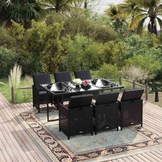 vidaXL 7-delige Tuinset met kussens poly rattan zwart, foto 2