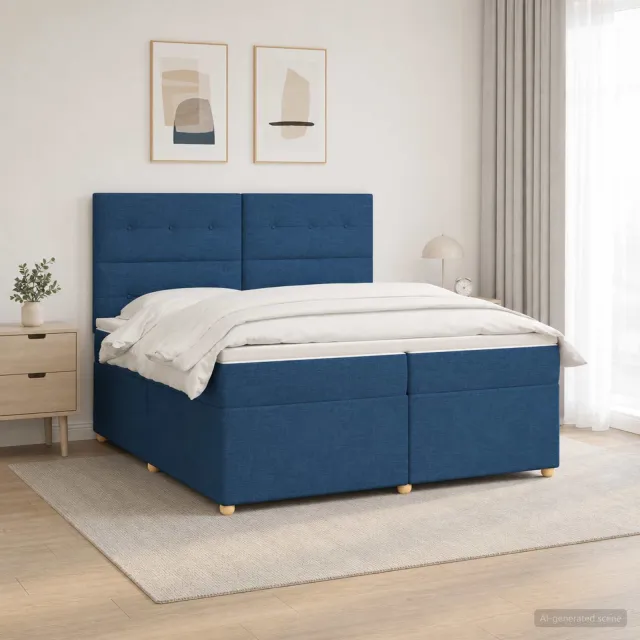 vidaXL Boxspringbed met matras met hoofdeinde Blauw 200 x 200 cm Stof
