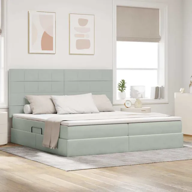 vidaXL LED Opslagbed met Matras Lichtgrijs 200 x 200 cm Fluweel