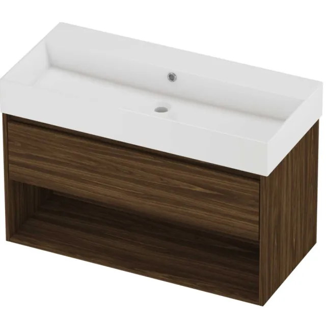Proline Zara Badmeubelset Porselein Loft Schap 100x46x65 cm Glans Wit Cabana Oak Eiken