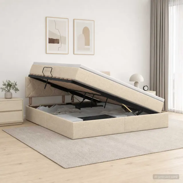 vidaXL LED Opslagbed met Matras Crèmekleurig 180 x 200 cm Stof