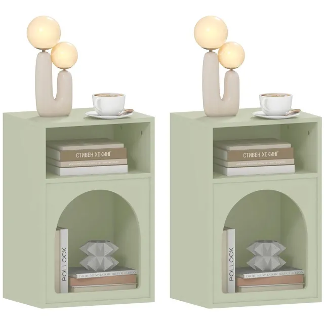 Stervia Nachtkastjes - Set Van 2 - Bijzettafel - Open Nachtkastjes - 35 Kg Laadvermogen - Lichtgroen - 40 x 30 x 60 cm