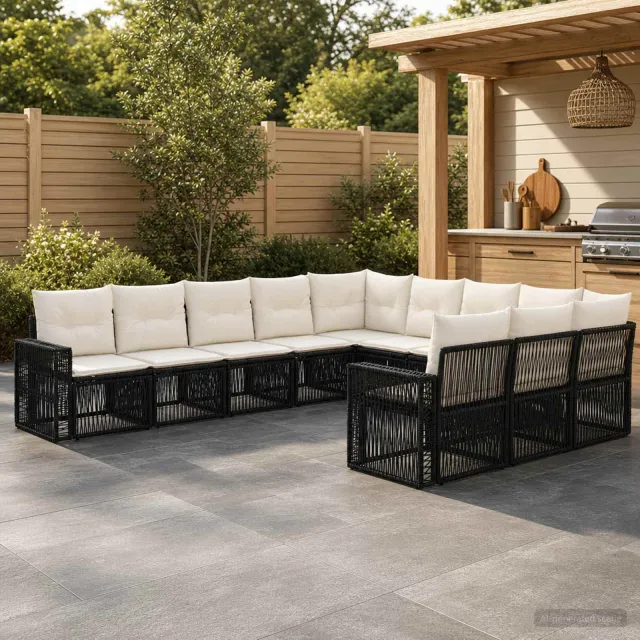 vidaXL Tuinbankenset 11 st 11-zits Zwart en Cream Wit poly rattan, foto 2