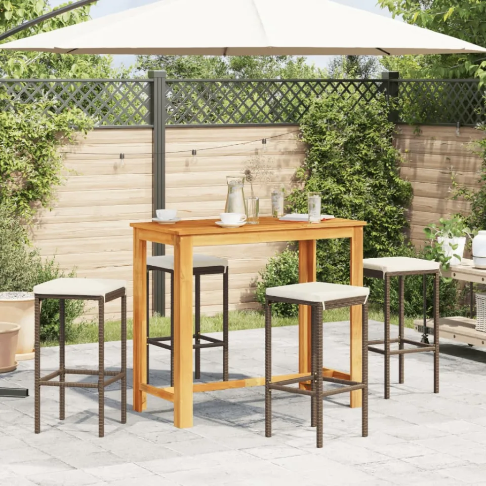 vidaXL 5-delige Tuinbarset massief acaciahout en poly rattan bruin, foto 2