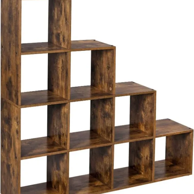 MAZAZU MIRA Home Boekenkast - Vakkenkast Open Boekenrek - Vintage - Donkerbruin Hout - 129,5x29x129,5 cm