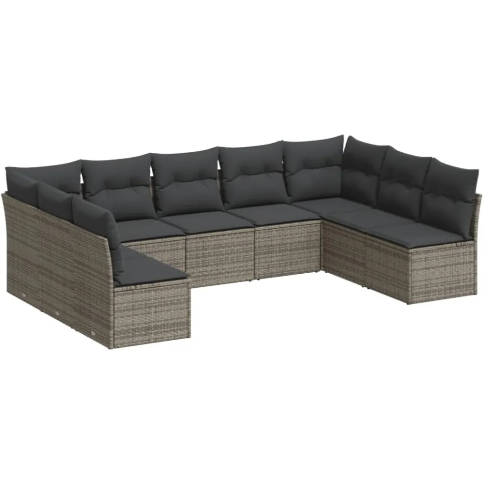 vidaXL 9-delige Loungeset met kussens poly rattan grijs, foto 3