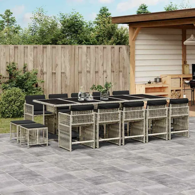 vidaXL 15-delige Tuinset met kussens poly rattan lichtgrijs grijs, foto 2