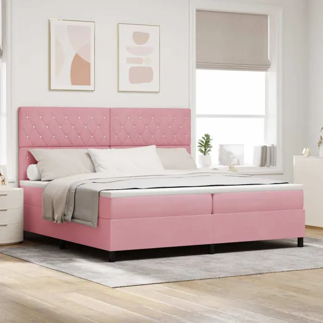 vidaXL LED Box Spring Bed met matras Roze 200 x 200 cm Fluweel