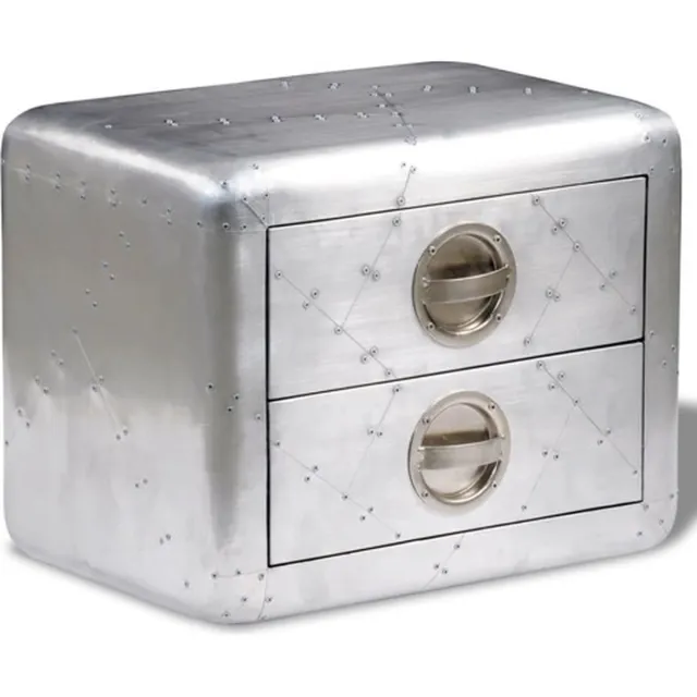 vidaXL Bijzettafel - met - 2 - lades - in - vintage - luchtvaartstijl Zilver