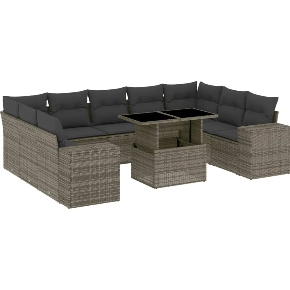 vidaXL 10-delige Loungeset met kussens poly rattan grijs, foto 3