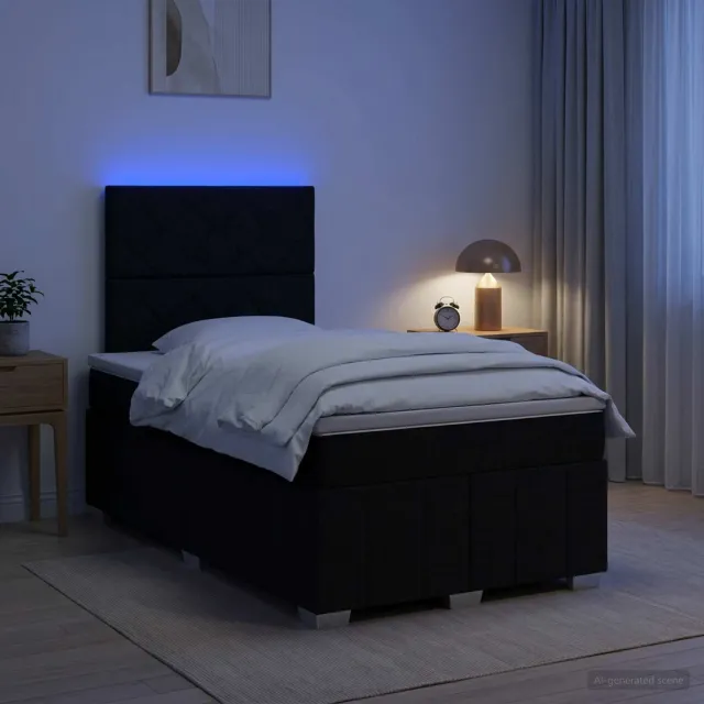 vidaXL LED Boxspring Bed met Matras Zwart 120 x 190 cm Stof