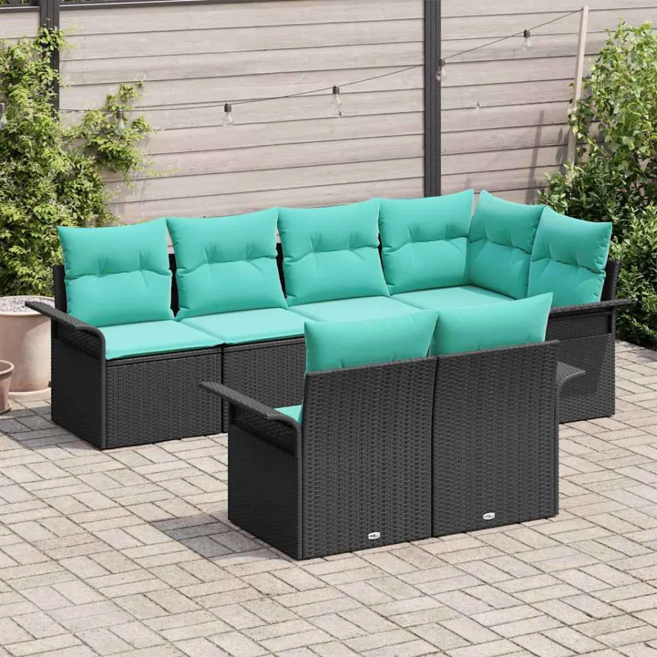 vidaXL Tuin Sofa Set 7 st Zwart Poly riet, foto 3