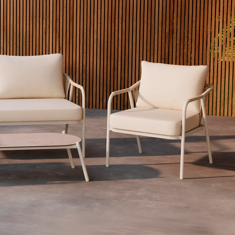 Nest outdoor Sienna 4 delige tuin loungeset beige - tweezitsbank, twee fauteuils en salontafel - met zitkussens, foto 4