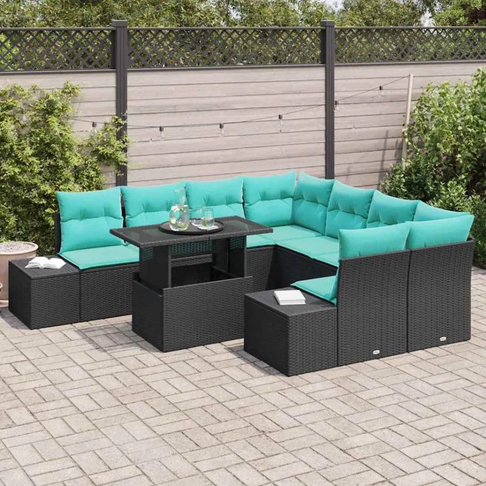vidaXL Tuin Sofa Set 9 st Zwart poly rattan, foto 3
