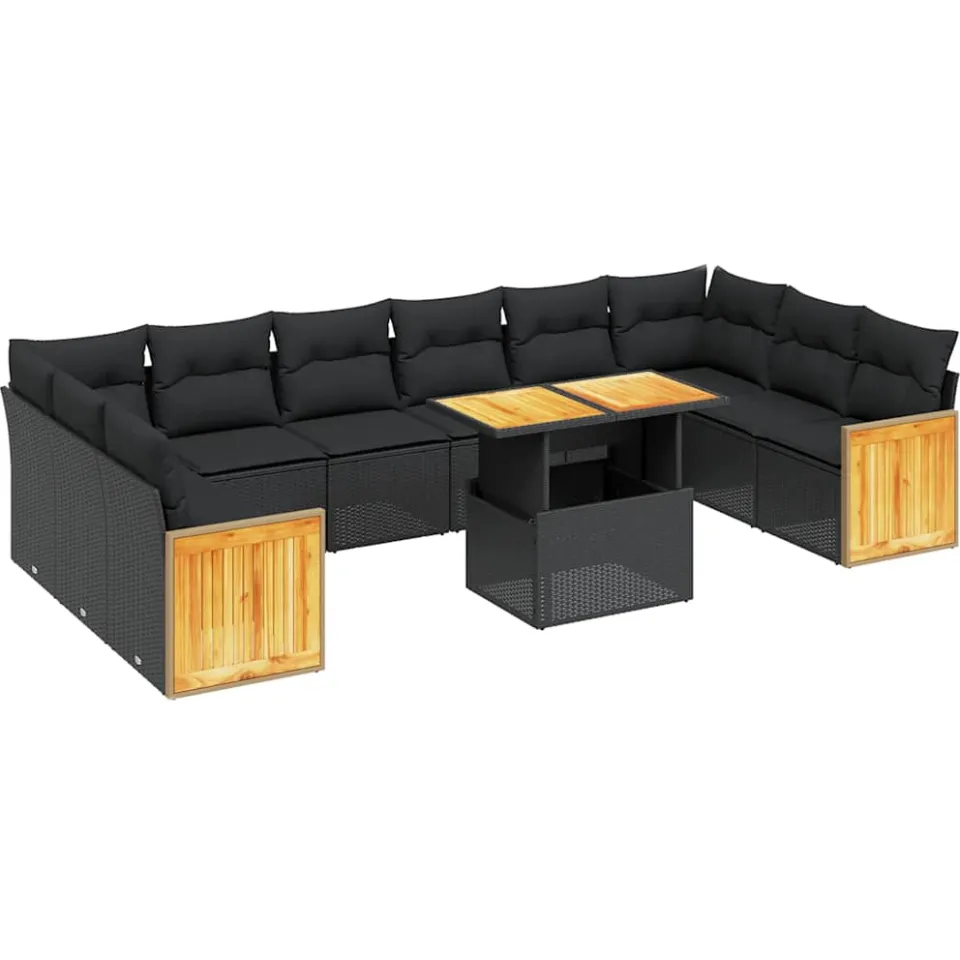 vidaXL 11-delige Loungeset met kussens poly rattan zwart, foto 3