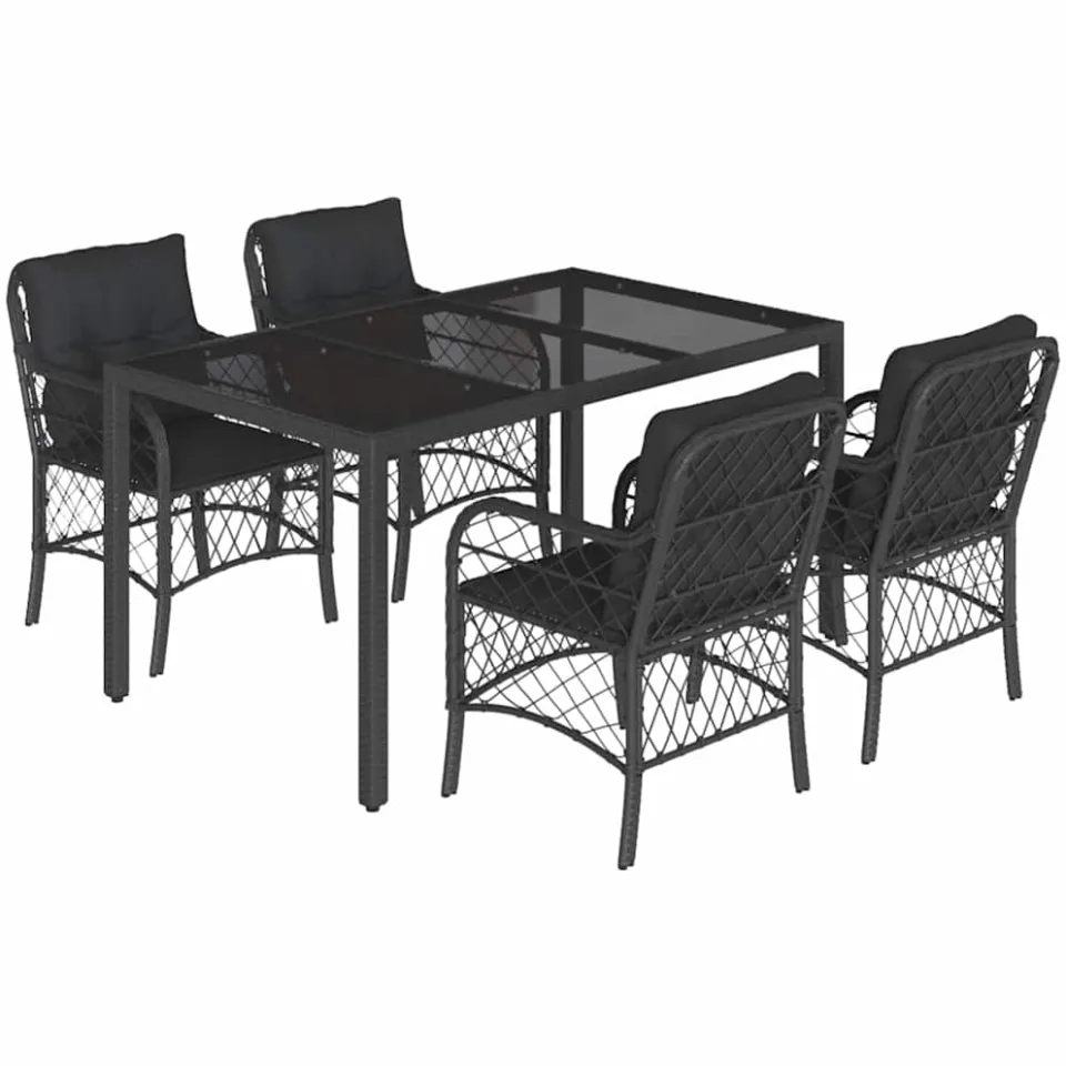vidaXL 5-delige Tuinset met kussens poly rattan zwart, foto 3