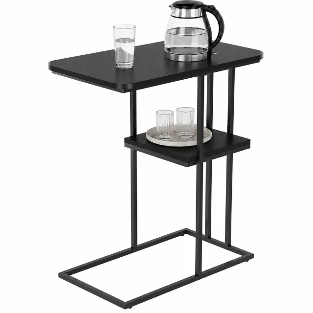 PIPIPOXER Bijzettafel - Tafeltje - Kleine Salontafel - Tafel Industrieel- Salontafel - Dubbele laag - Banktafel - 50 x 30 x 58 cm - Zwart